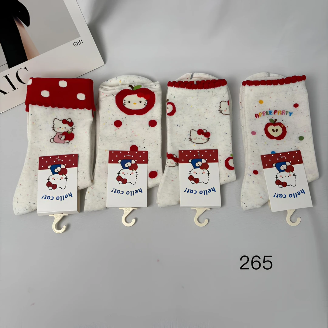 265爱丽丝 棉 红色苹果KT女士精梳棉中筒袜无骨休闲百搭