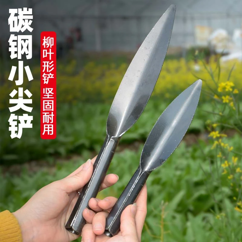 柳叶铲子高碳钢尖头铁锹松土工具铲挖野菜小铲小铁铲挖药材小铁锹