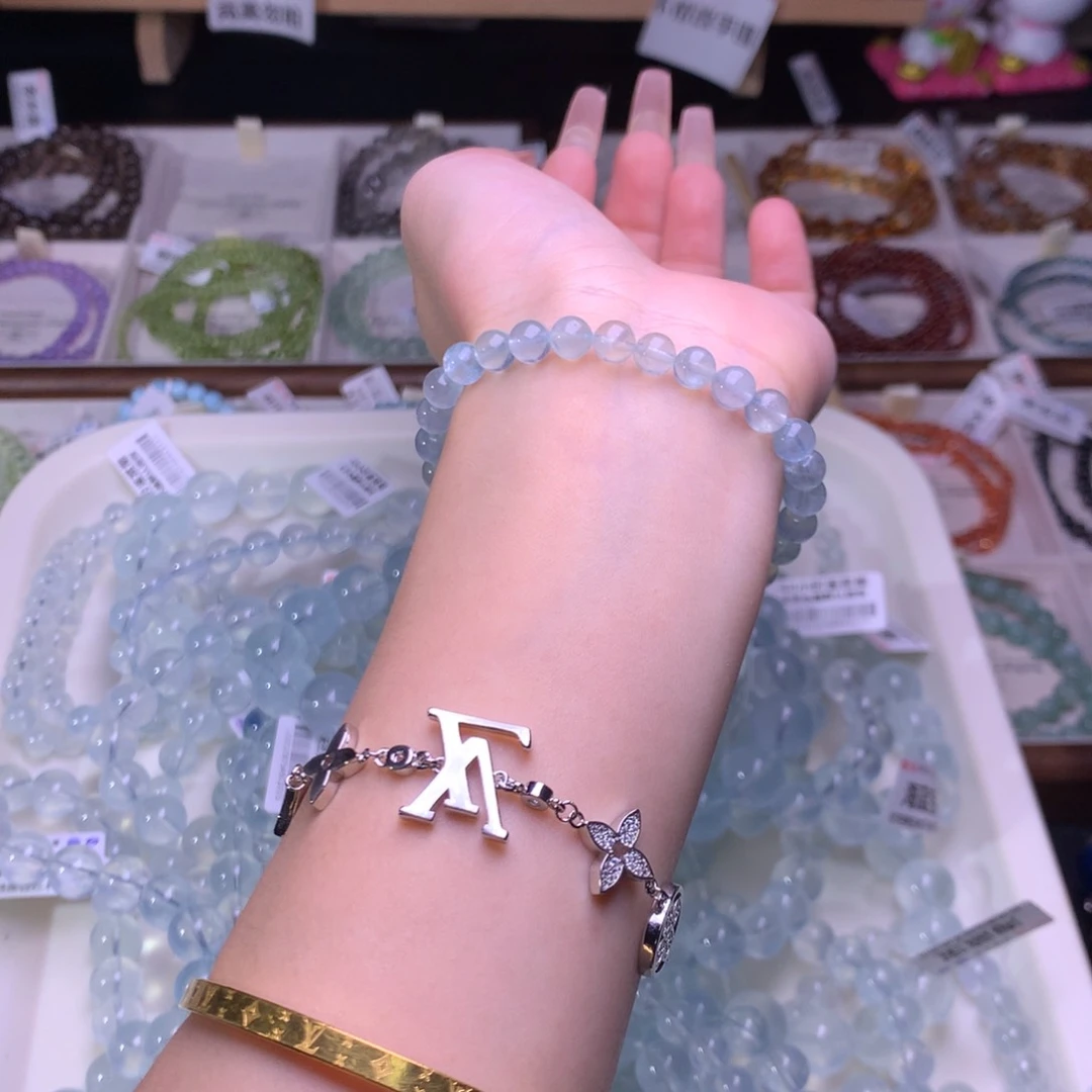 未镶嵌手链水晶天然海蓝宝6+