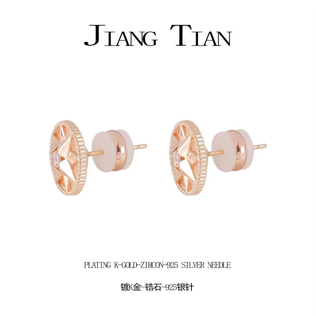 铜合金贝壳耳饰 锆石八芒星气质轻奢时尚法式耳钉3127