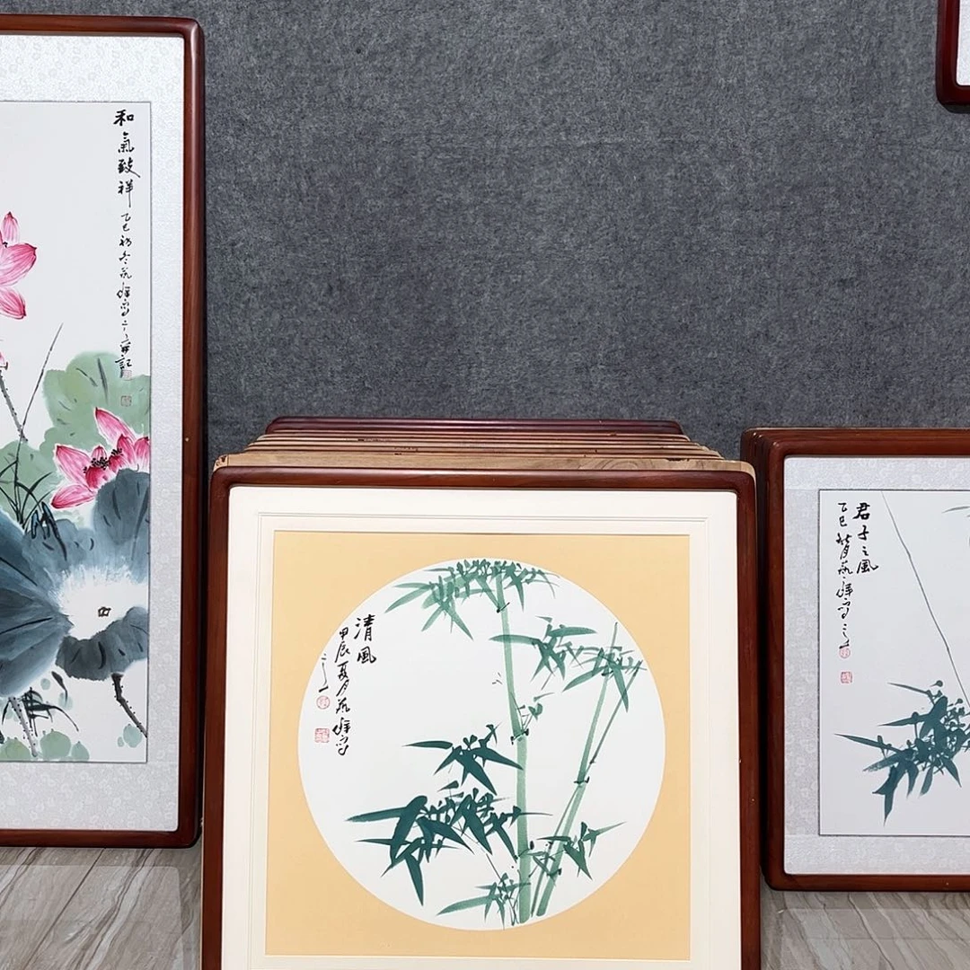 国画书画作品带框63×63