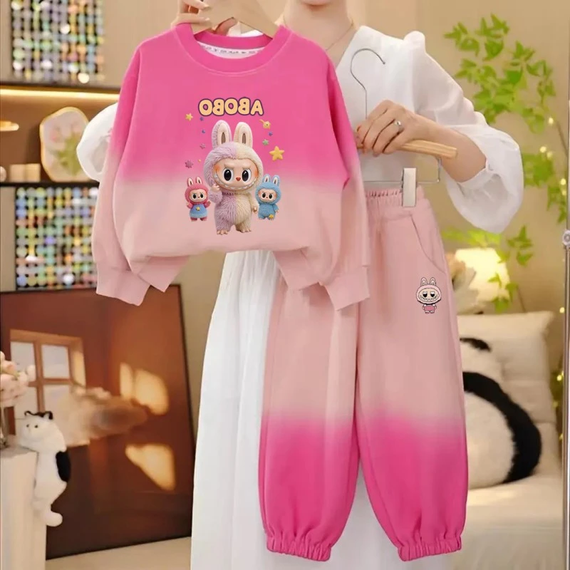 女童春秋渐变套装2025新款儿童春秋卡通时尚卫衣两件套拉布布衣服