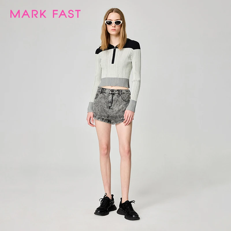 MARKFAST设计师品牌2025年春季螺纹拼接针织套头衫M1FAW01230