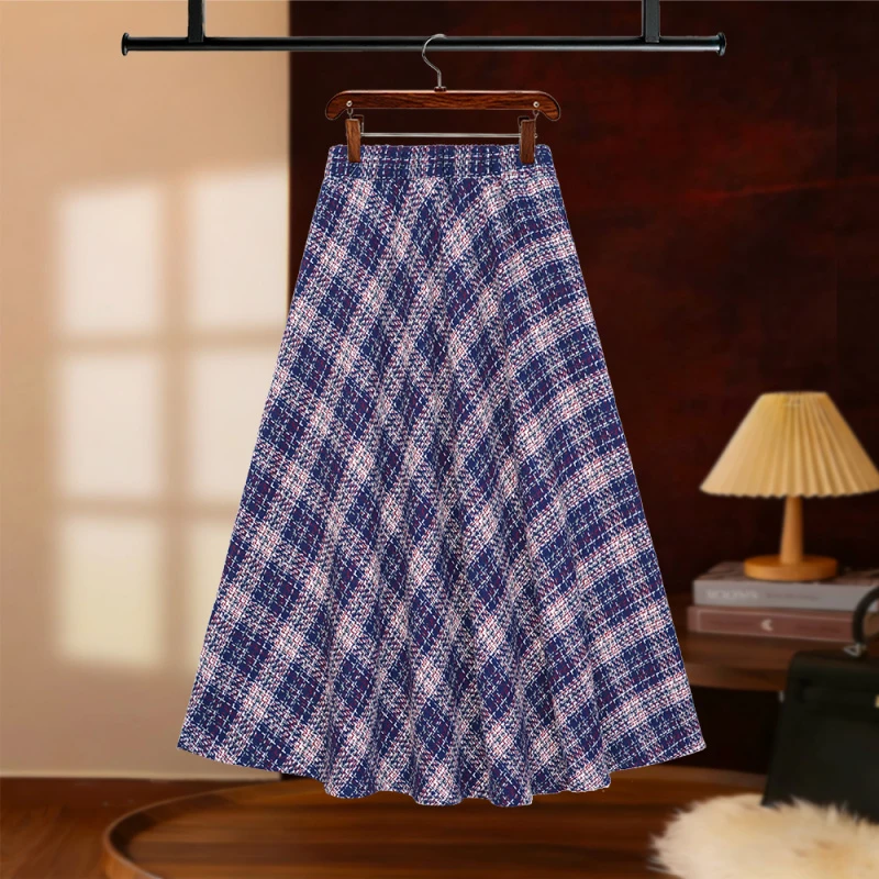 【NANA专属】2025秋冬百搭A字格纹复古半身裙高腰设计显瘦D8262