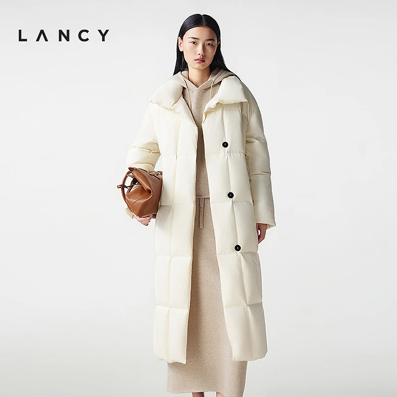 【匈牙利白鹅绒】LANCY/朗姿2025冬新款时尚立领直筒长款羽绒服女