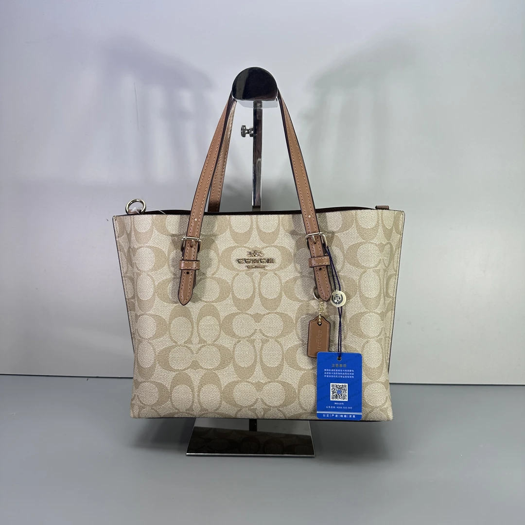 95新 COACH/蔻驰 小林/mollie25奶茶老花菜篮子25*20*10 SB060612
