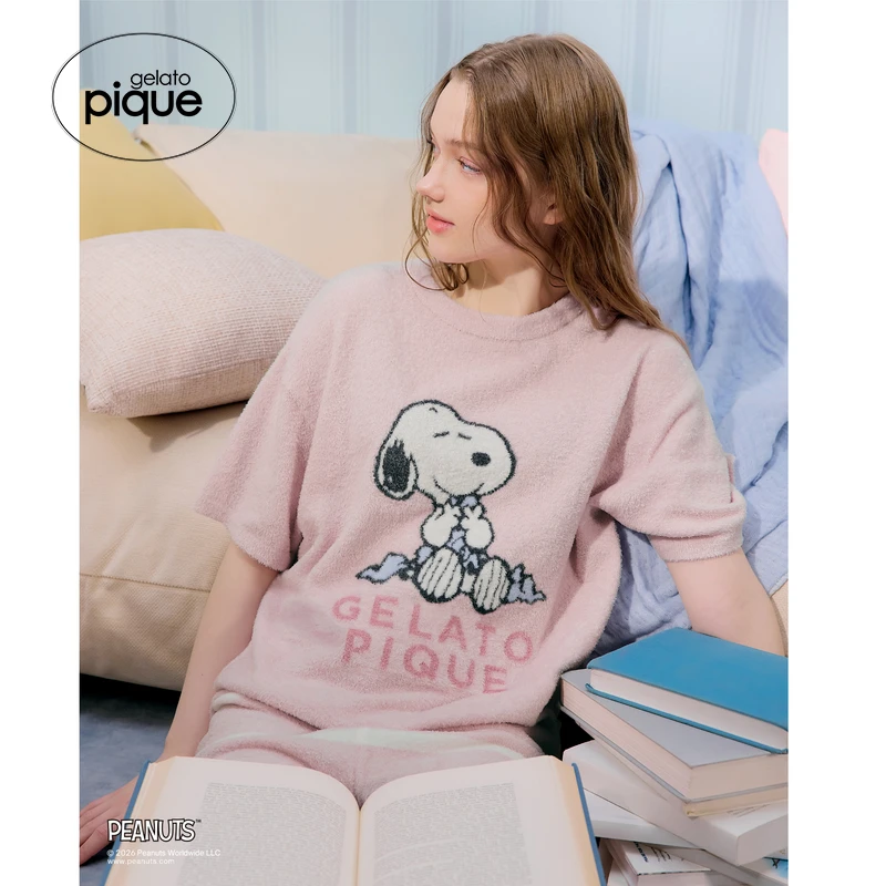 gelato pique26春夏新品女睡衣薄绒史努比短袖上衣居家PWNT262065