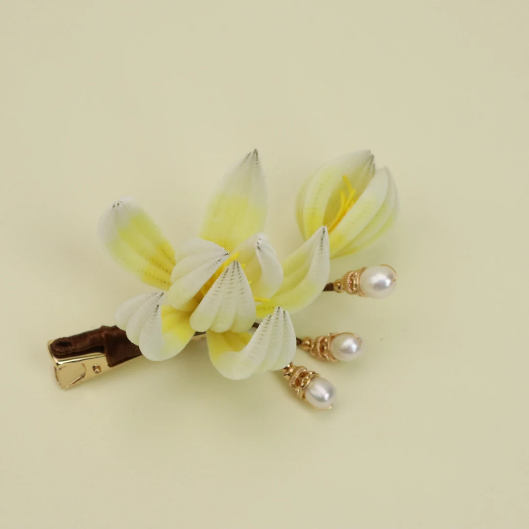 【不染·发夹】非遗绒花胖绒纯手工玉兰花发夹（使用后不可退换）