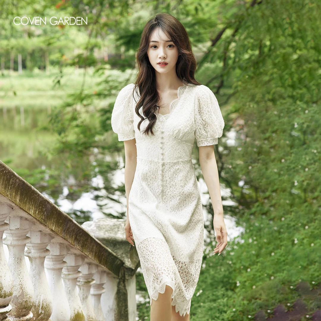 【陈大可】哥文花园 法式蕾丝泡泡袖连衣裙CWA3082540 COVEN GARDEN