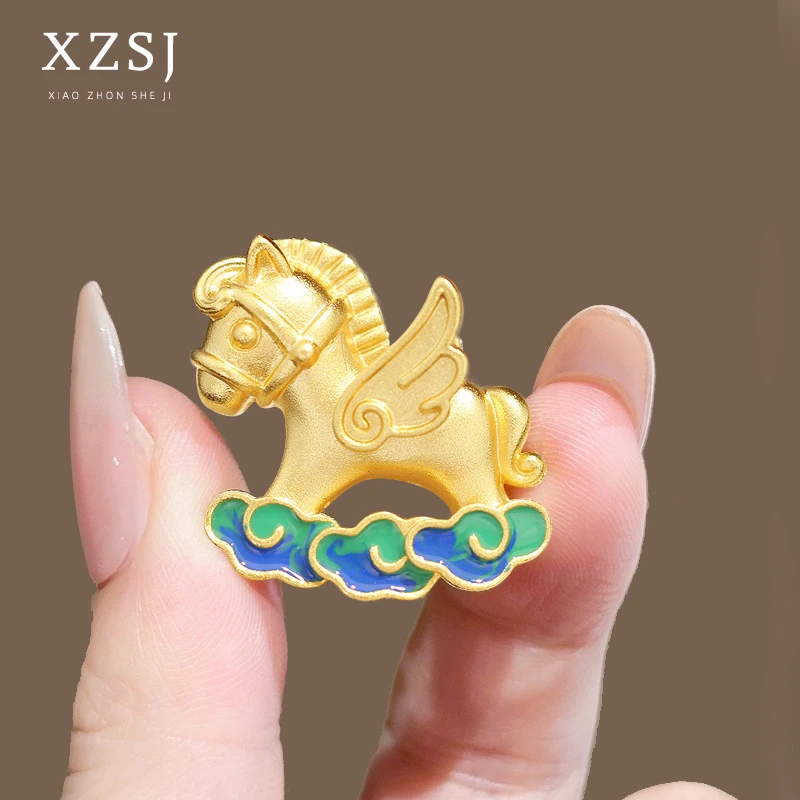 铜珐琅胸针 马踏祥云新款小马别针女国风新中式马年生肖胸花配饰