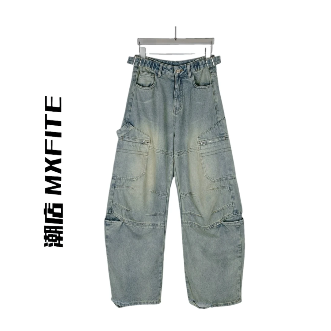 MXFITE潮店夏季新款重工复古工装做旧牛仔裤长裤（CRA797）