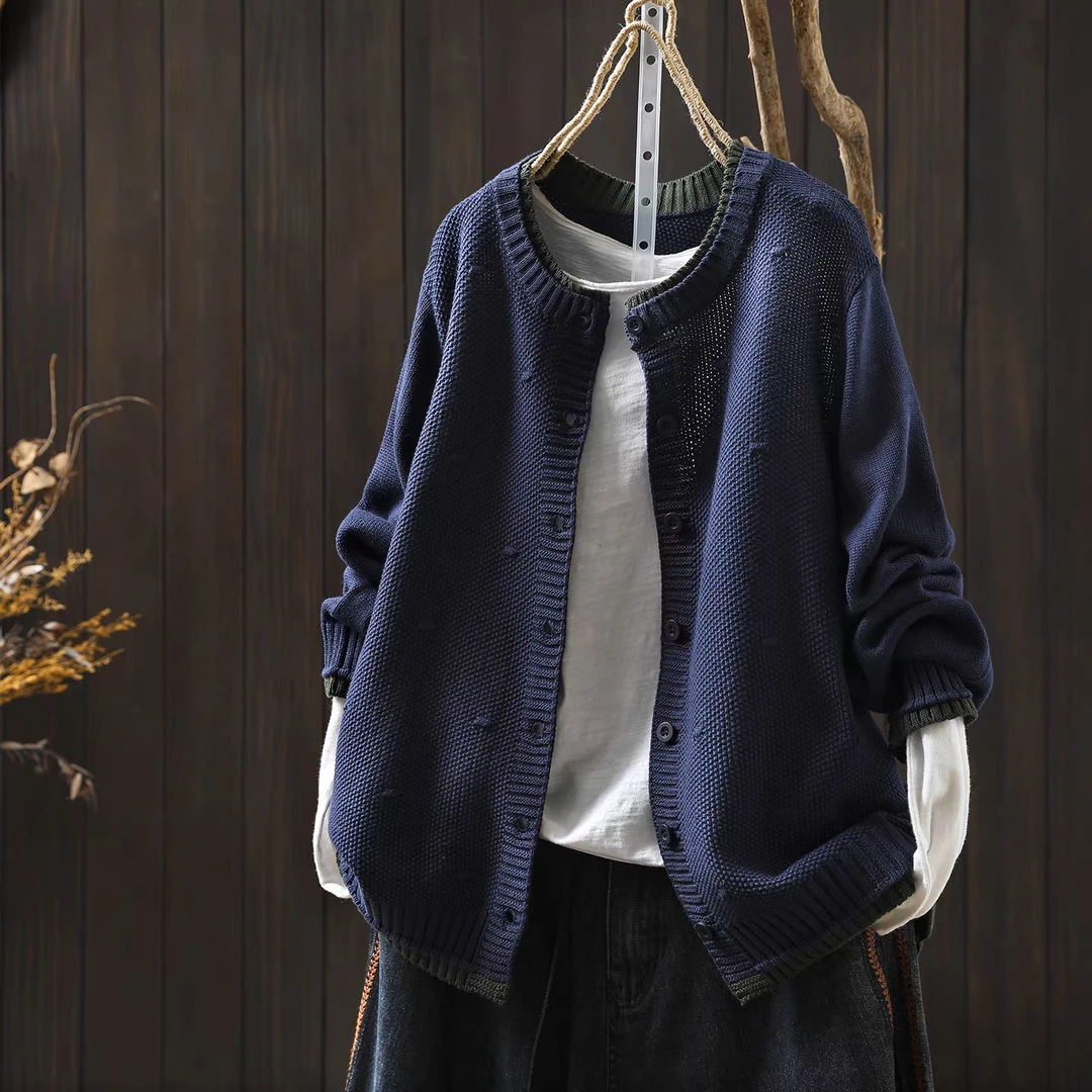 针织衫女2025新款秋季棉线针织拼接感百搭独特漂亮小外搭开衫外套