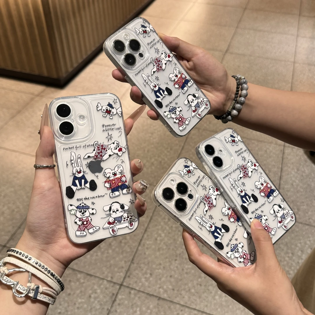 童趣线描萌宠适用苹果16pro手机壳太空壳oppo小米15华为vivo防摔