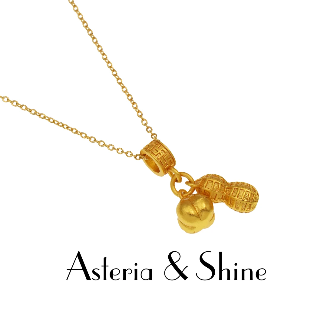 合金项链 31047好柿花生项链时尚轻奢气质金色镶嵌古法女经典坠链