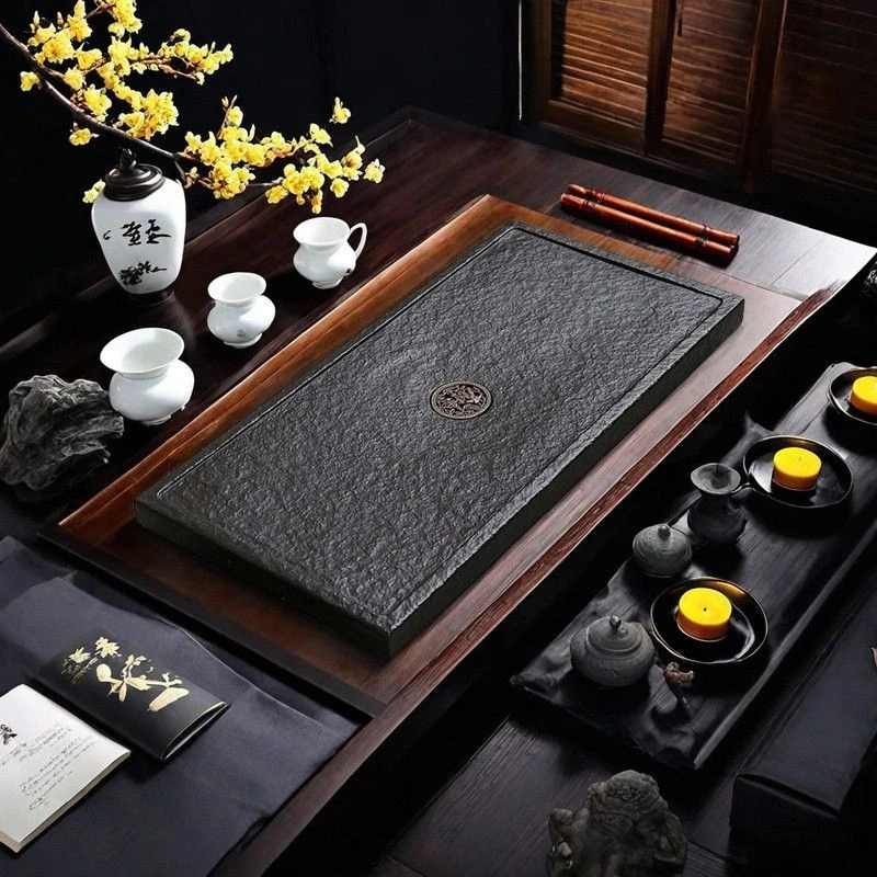 中式石材茶盘整板厂家直销大小号家用石头茶台排水泡茶石板出水口