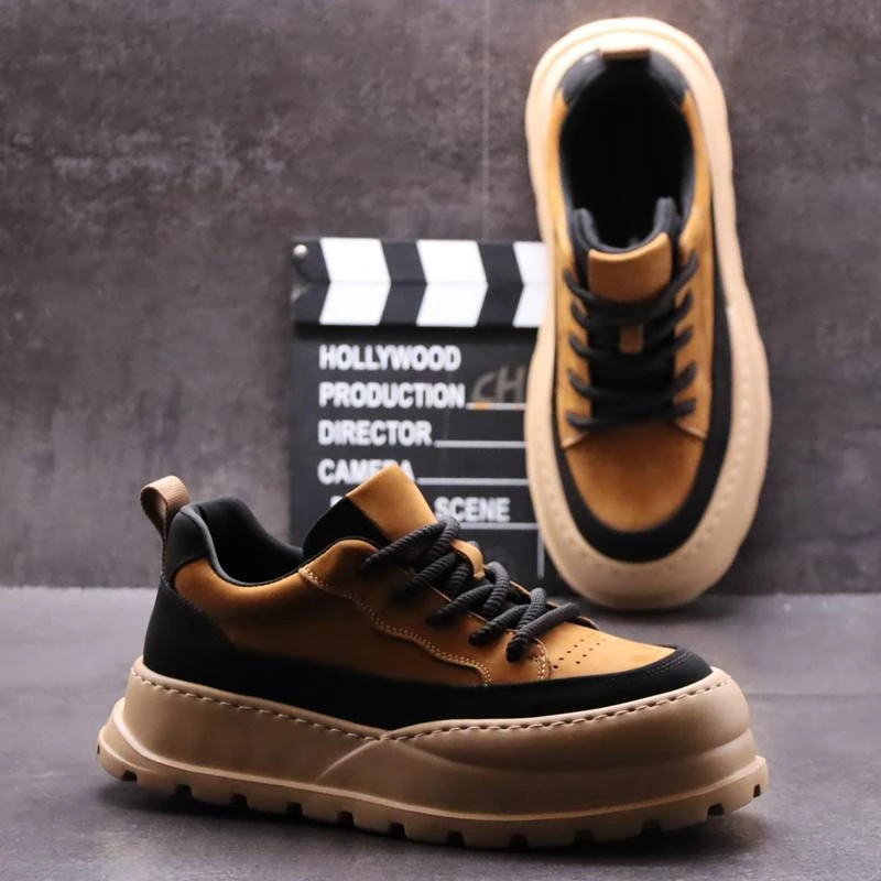 欧洲站男士真皮潮款大头鞋2025秋新款潮鞋复古百搭厚底运动休闲鞋