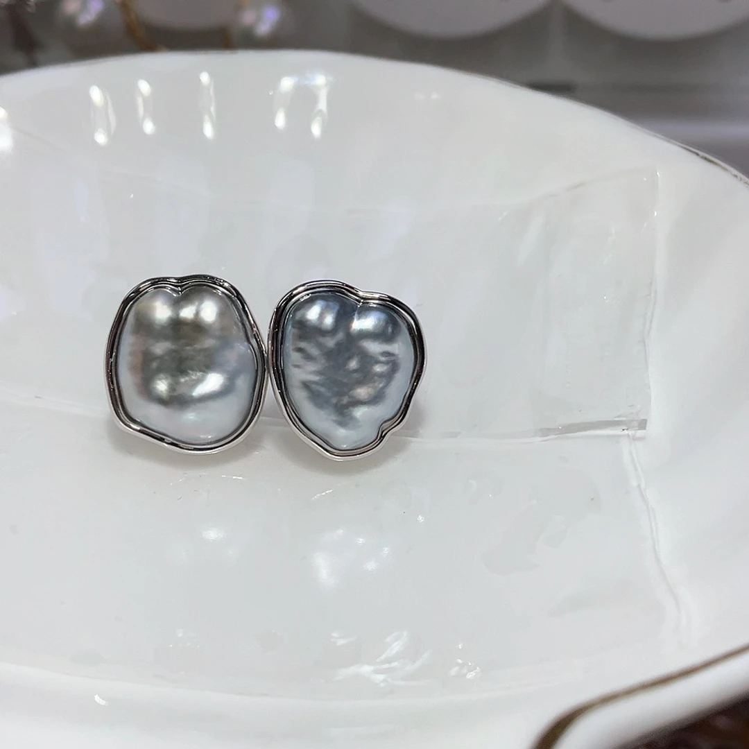 海水珍珠耳饰银S925镶嵌笨*