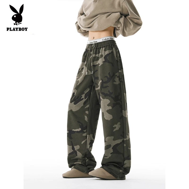 花花公子重磅秋装美式复古迷彩裤男水洗宽松直筒休闲裤情侣卫裤潮