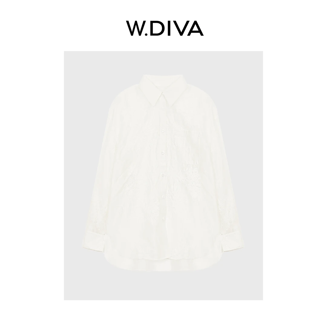 W.Diva【月白砂时】蕾丝温柔系刺绣衬衫纯欲慵懒风女装52S252191