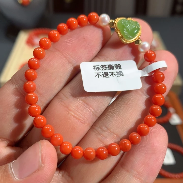 银S925镶嵌单圈南红玛瑙5mm➕冷水河柿子红