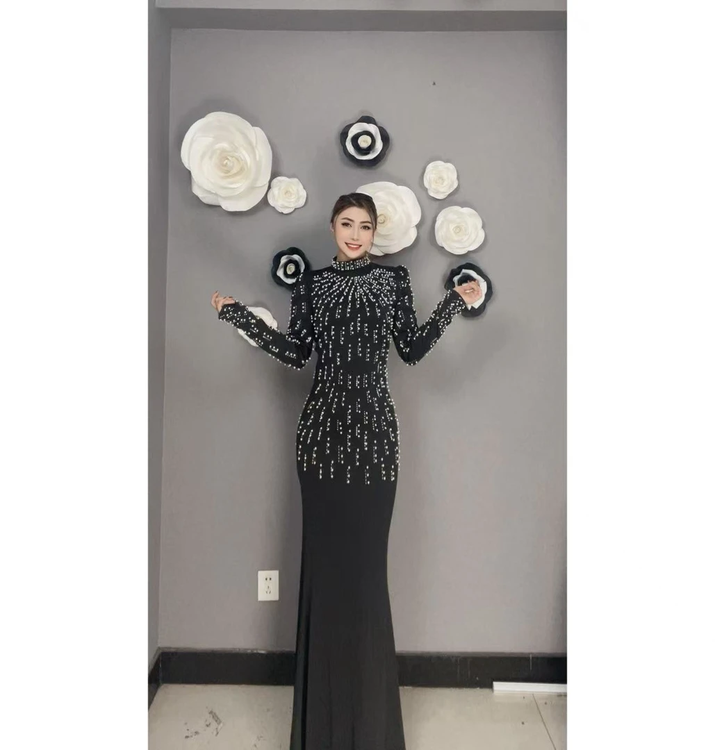 067-1【包邮】重工礼服珍珠新款时尚气质女装连衣裙