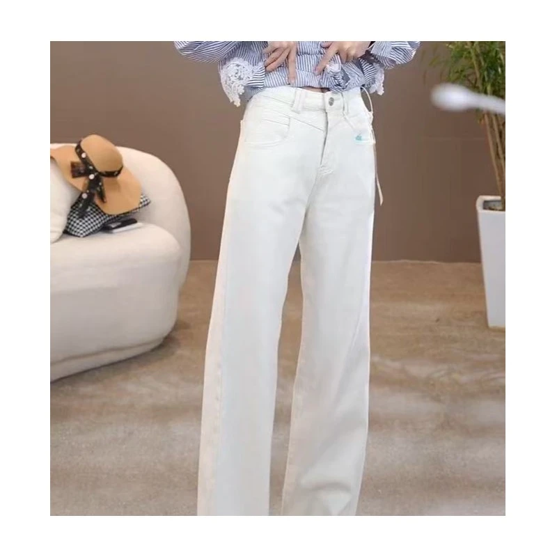 CYM1480白色高腰女直筒2024秋季新款阔腿显瘦拖地长裤