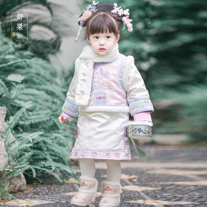 舒栗【若初】秋冬女童冬季中国风旗袍古风加绒加厚儿童宝宝拜年服