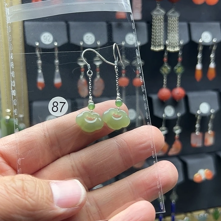 和田玉耳饰银S925镶嵌?***?