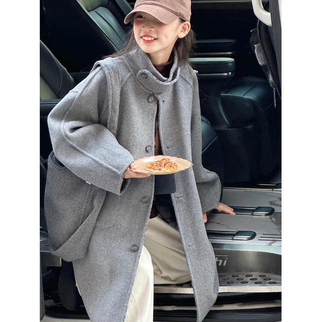 K30128孙小美羊毛双面穿女童呢大衣秋冬新款儿童中长加厚毛呢外套