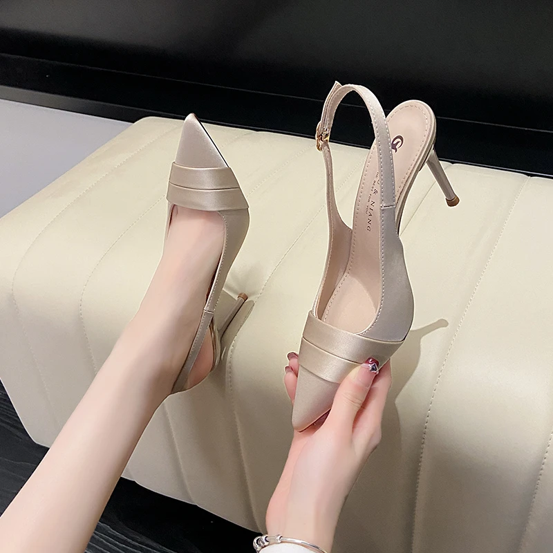网红法式夏季尖头细跟高跟鞋女气质仙女风时尚百搭不累脚后空单鞋