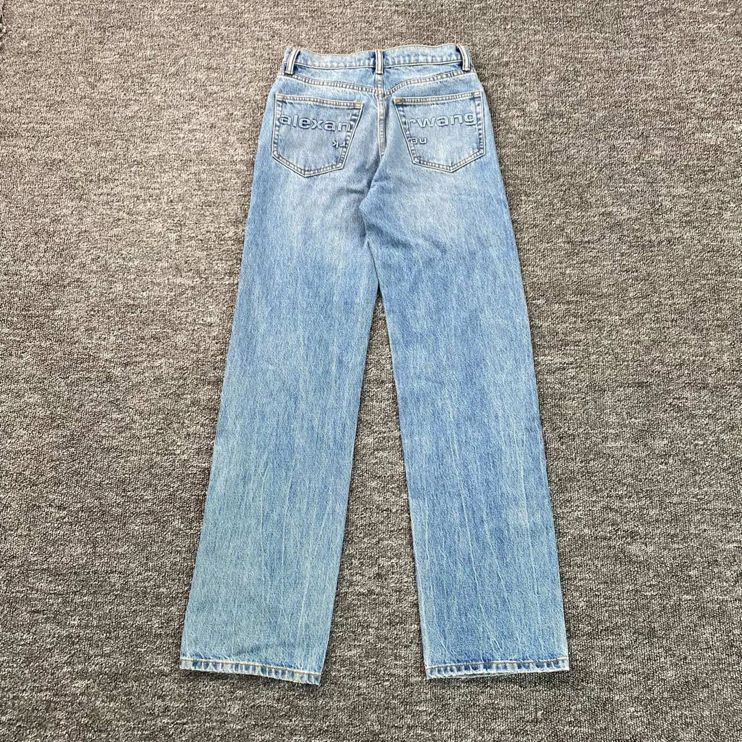 99新 YSL/圣罗兰 4238/浅蓝色压纹中腰牛仔裤长裤/24码/全新闲置/