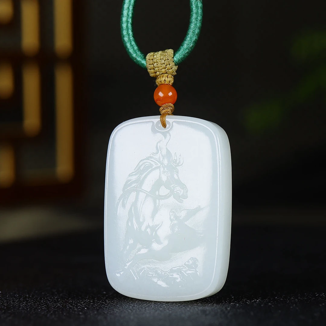 10103和田玉白玉生肖马挂件