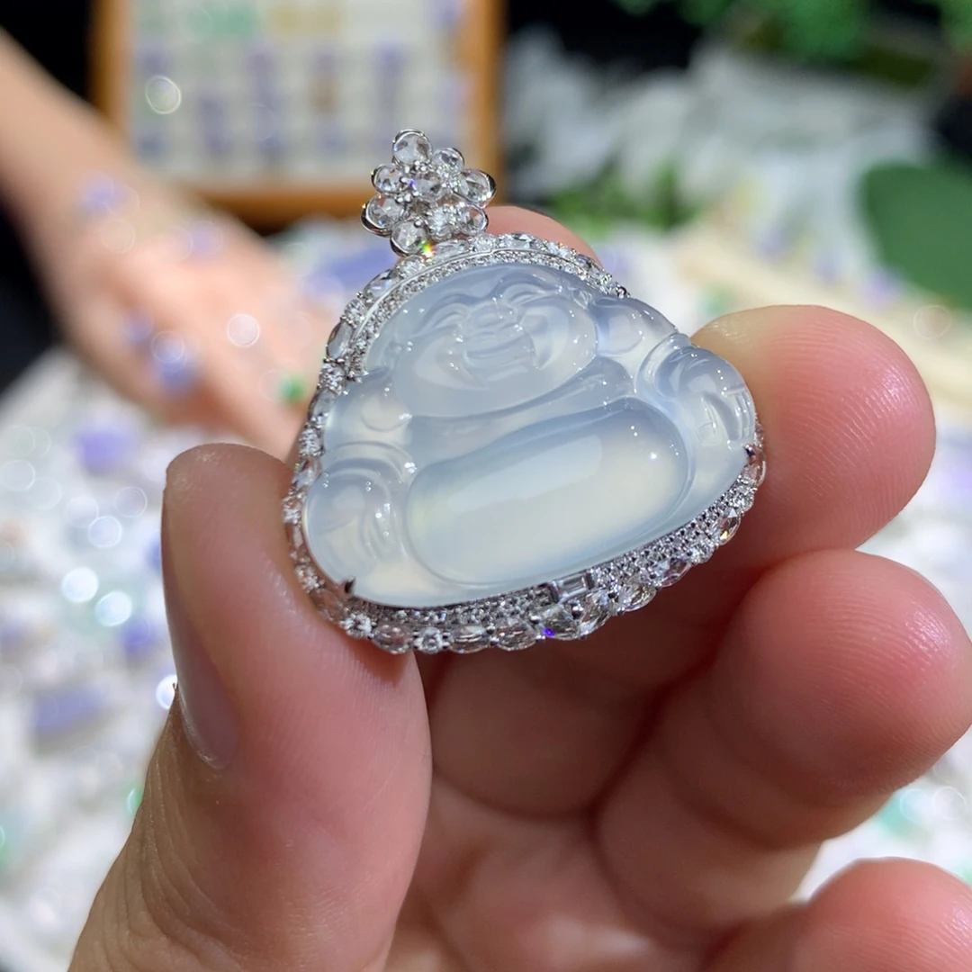 翡翠18K金镶嵌吊坠(不含链)佛公