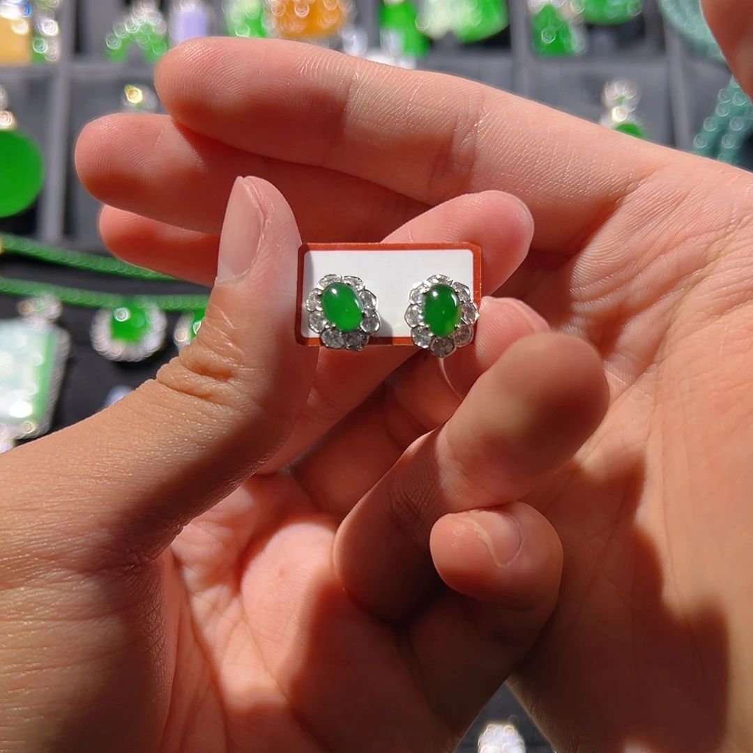 翡翠银S925镶嵌耳饰