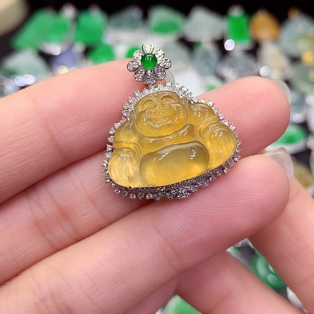 翡翠18K金镶嵌吊坠(不含链)