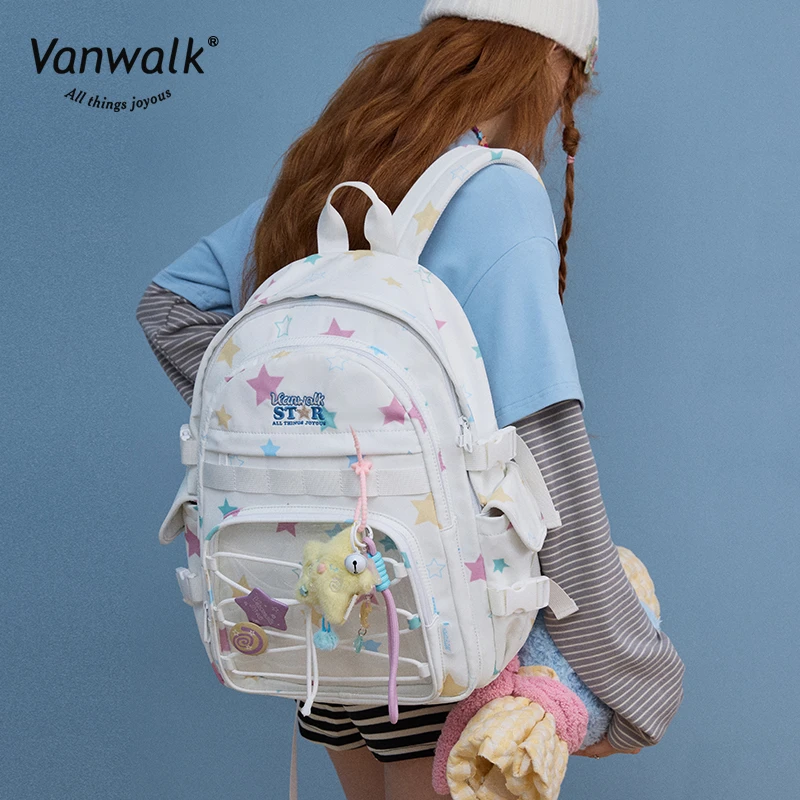 VANWALK幸运星 少女百搭上学通勤大容量双肩包户外出游休闲书包女