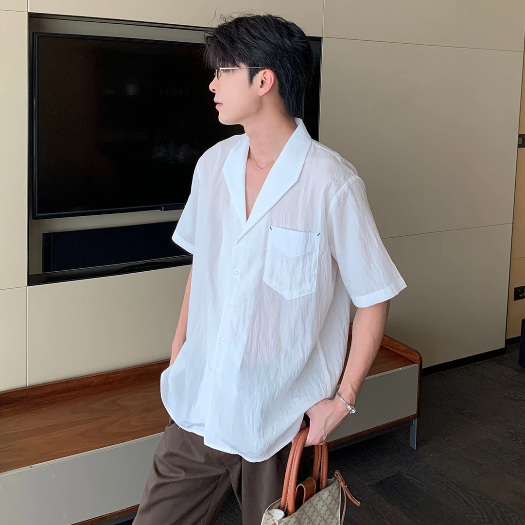 一轩轩轩【海盐季风】夏季凉感古巴领休闲男薄款时尚短袖衬衫31070