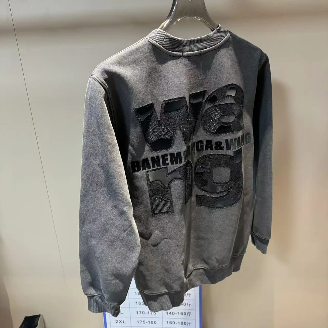 【G30688】秋冬时尚轻奢烫钻水洗做旧圆领卫衣男女同款