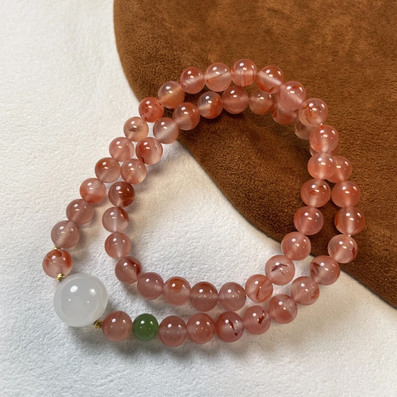 珠联帮【18K】南红玛瑙0.65+（冰飘）+1.2白玉双圈手串