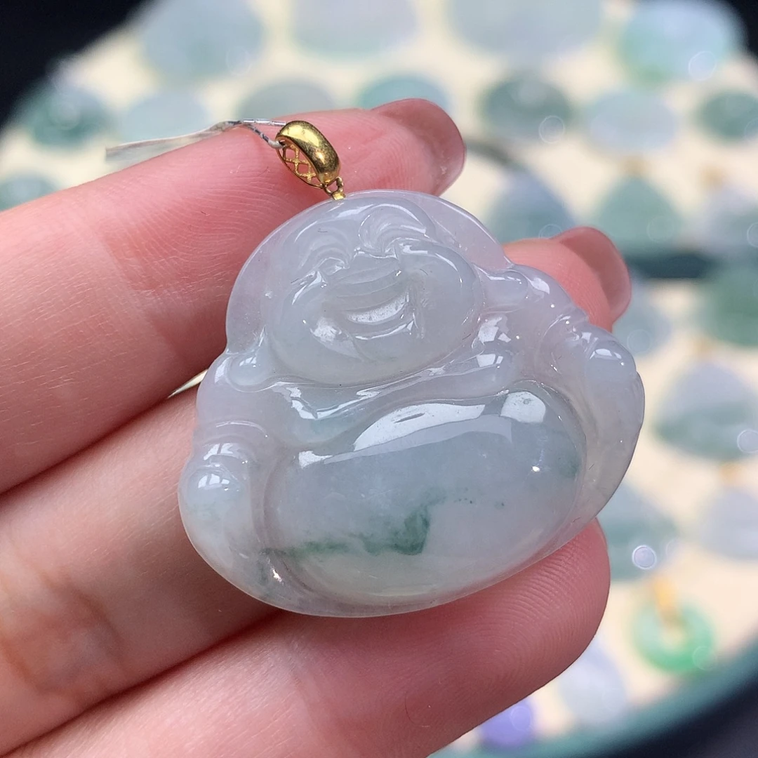 翡翠18K金镶嵌颈饰佛公