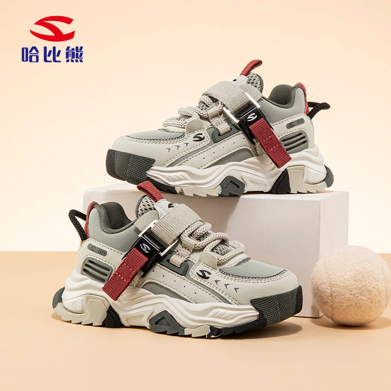 哈比熊童鞋新款潮流皮面防水男女童6-12岁百搭休闲舒适儿童男童鞋