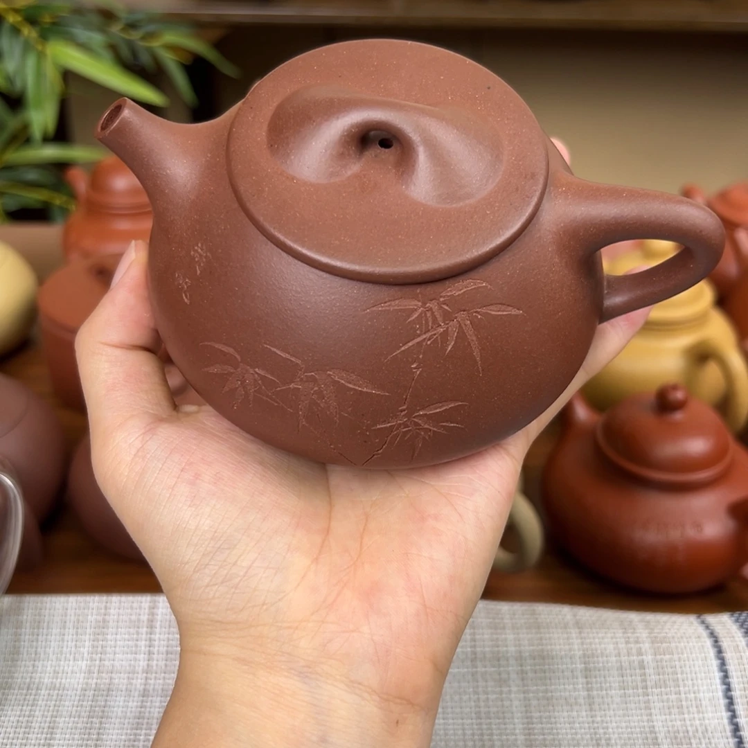 百***渔茶壶紫砂紫砂壶底槽清景州石瓢275cc全手