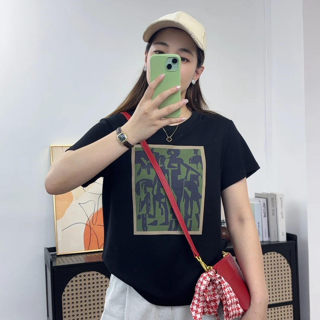 U.Ni【油画】夏季宽松正肩圆领棉T恤短袖