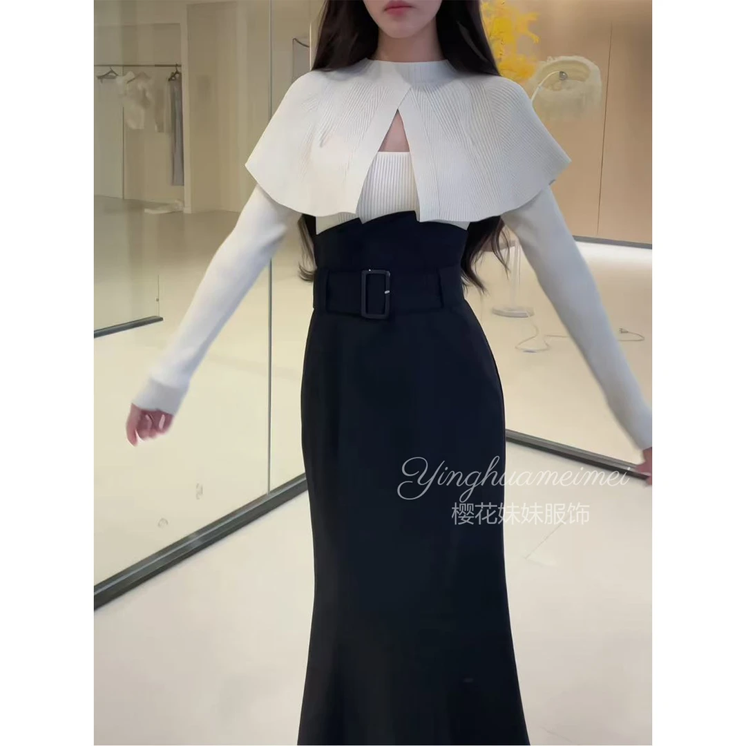 樱花妹妹   清楚系小心机！早秋甜美纯色斗篷针织衫毛衣