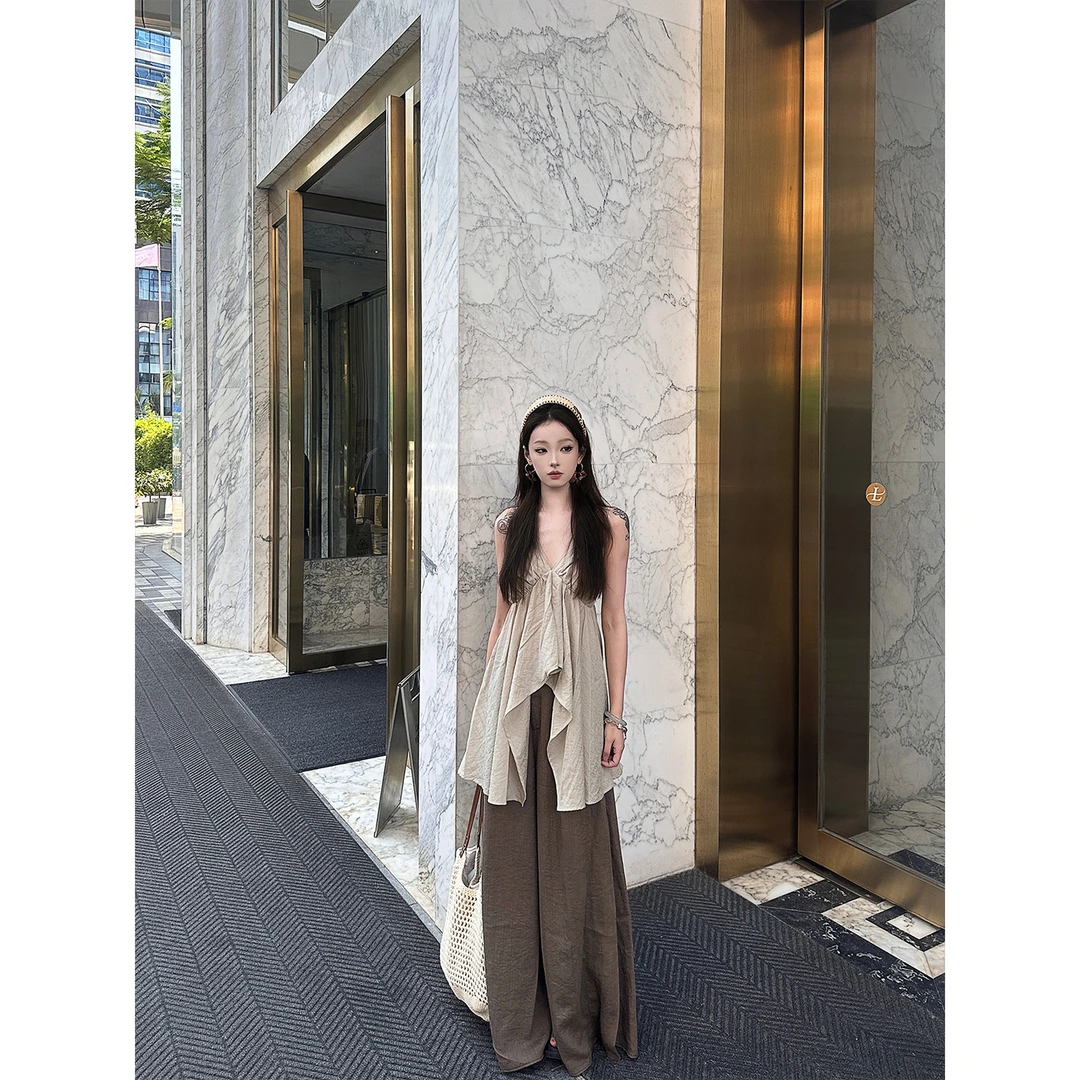 Ruanrui植物系*天丝亚麻混纺宽松阔腿裤松弛老钱复古百搭气质长裤