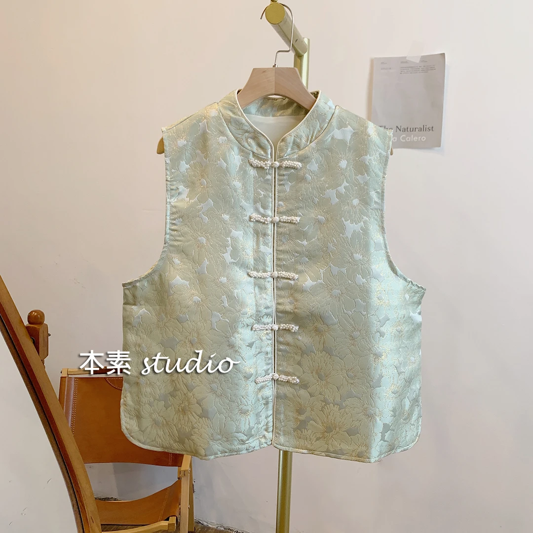 C1266提花串珠盘扣立领马甲