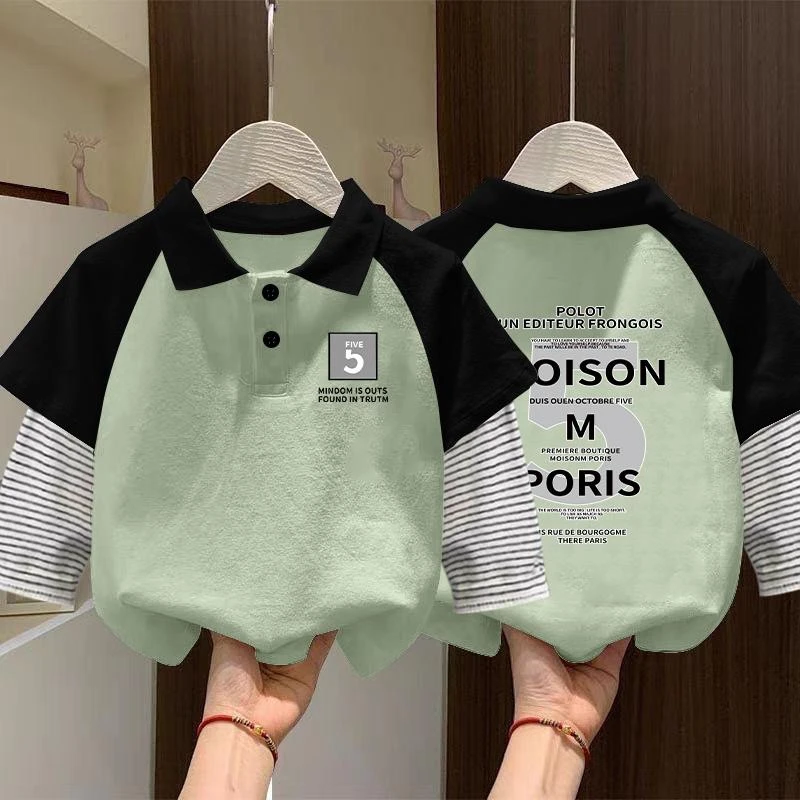 男童翻领polo衫春装长袖2025新款儿童春秋假两件男孩韩版t恤上衣T
