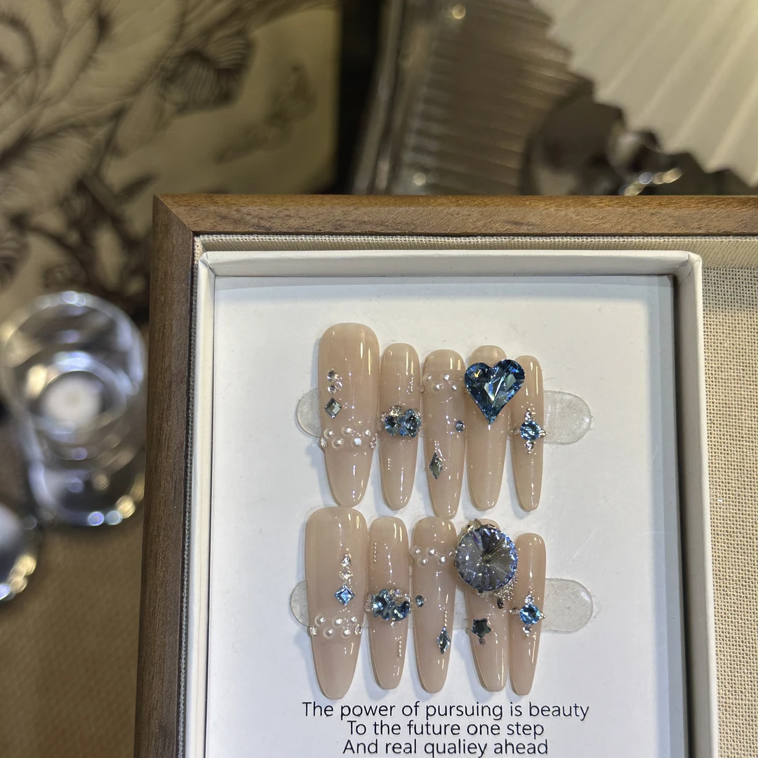 【蓝星】施华洛渐变嘎嘎显白/穿戴甲气质蓝色夏季镶钻纯欲ins手工