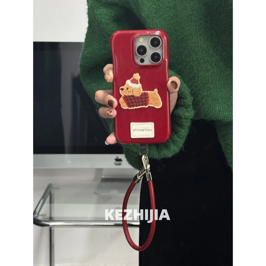 【壳之】高级小众复古刺绣狗适用苹果16/15/14/13/12promax女手机壳