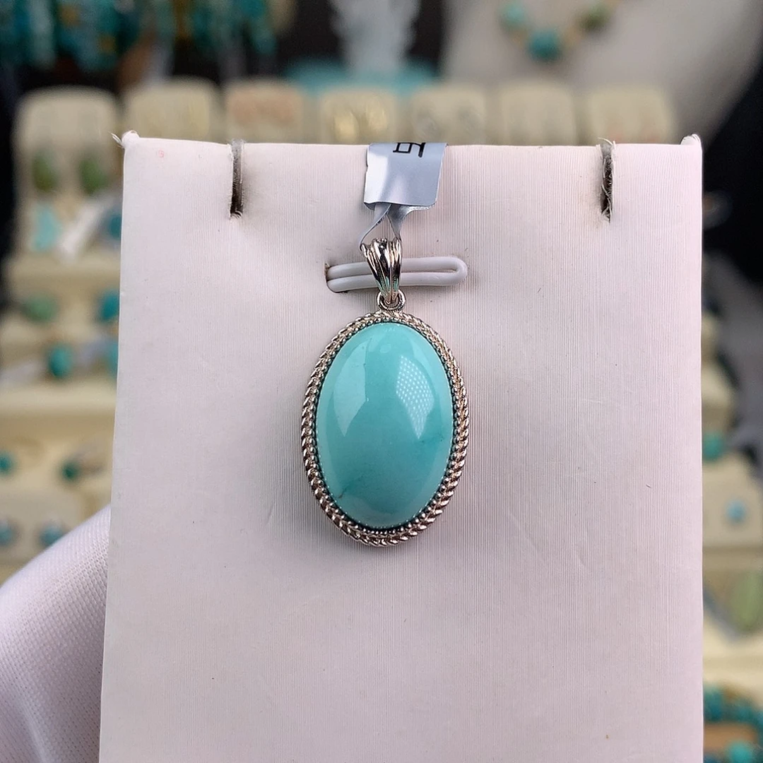 绿松石银S925镶嵌吊坠(赠链)